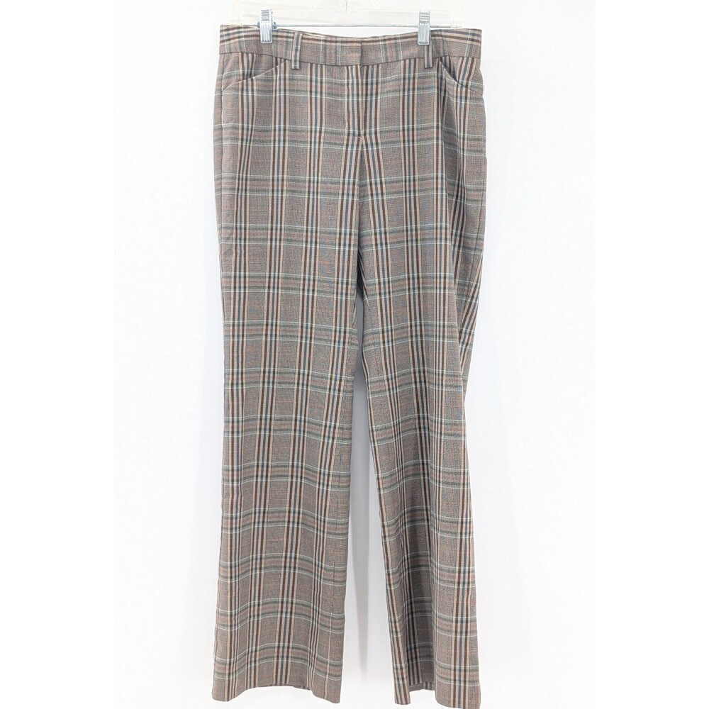 Express Editor Brown Tan Plaid Mid Rise Boot Cut Office Pants Size 6 31x31